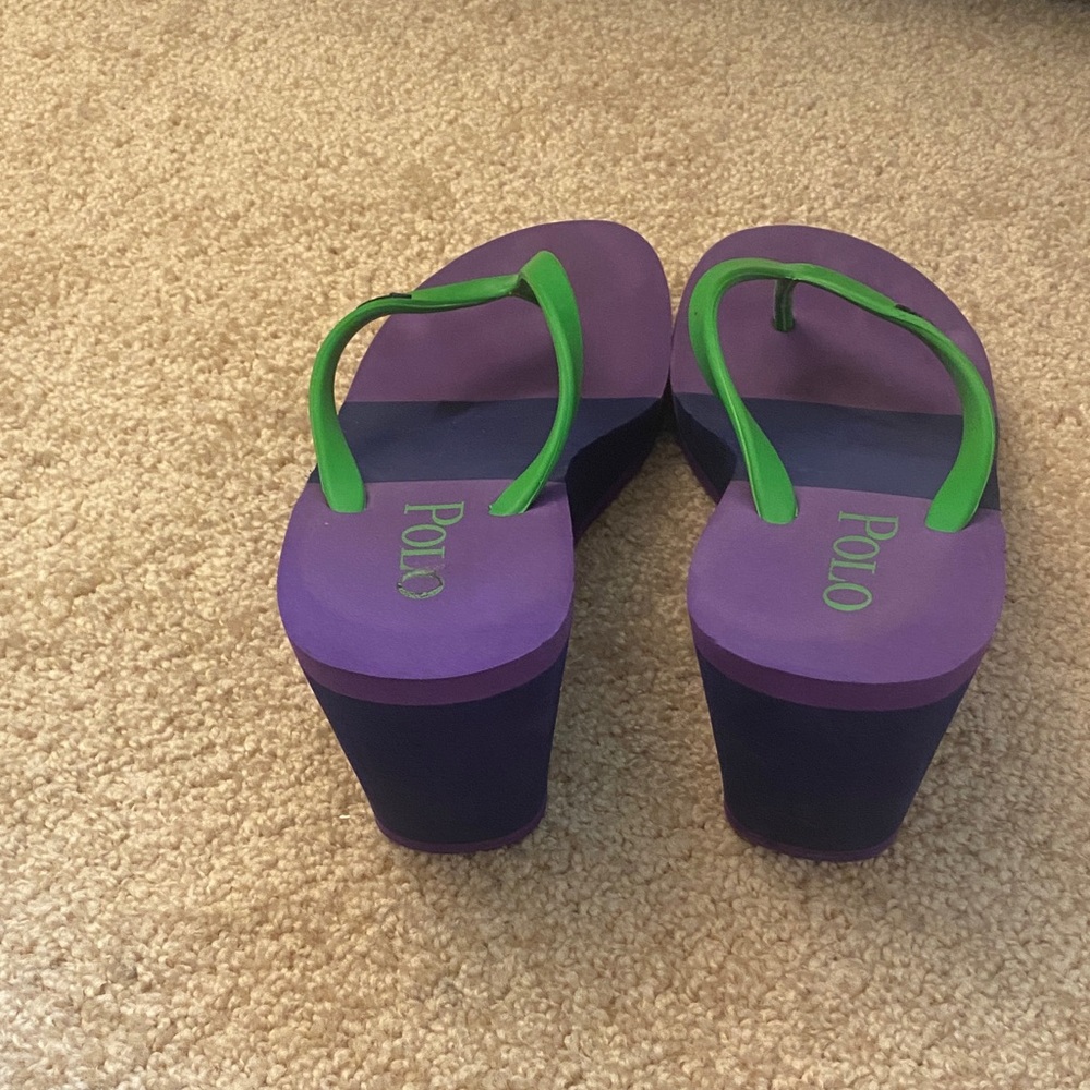 Polo by Ralph Lauren Green and Purple Wedge Sandals - Picture 3 of 5